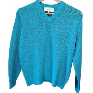 St. John Sport by Marie Gray Size S VNeck Open Knit Sweater Turquoise USA Mature